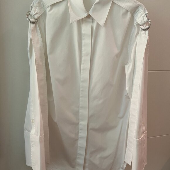 HELMUT LANG White Cotton Button Down Shirt with Straps - Women’s Size XS - Picture 7 of 9